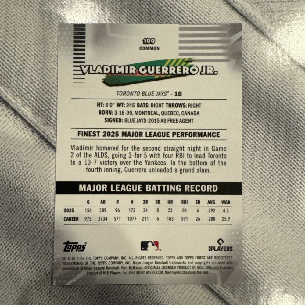 2026 Topps Finest Vladimir Guerrero Jr. #100 Mini Diamond Refractor Blue Jays